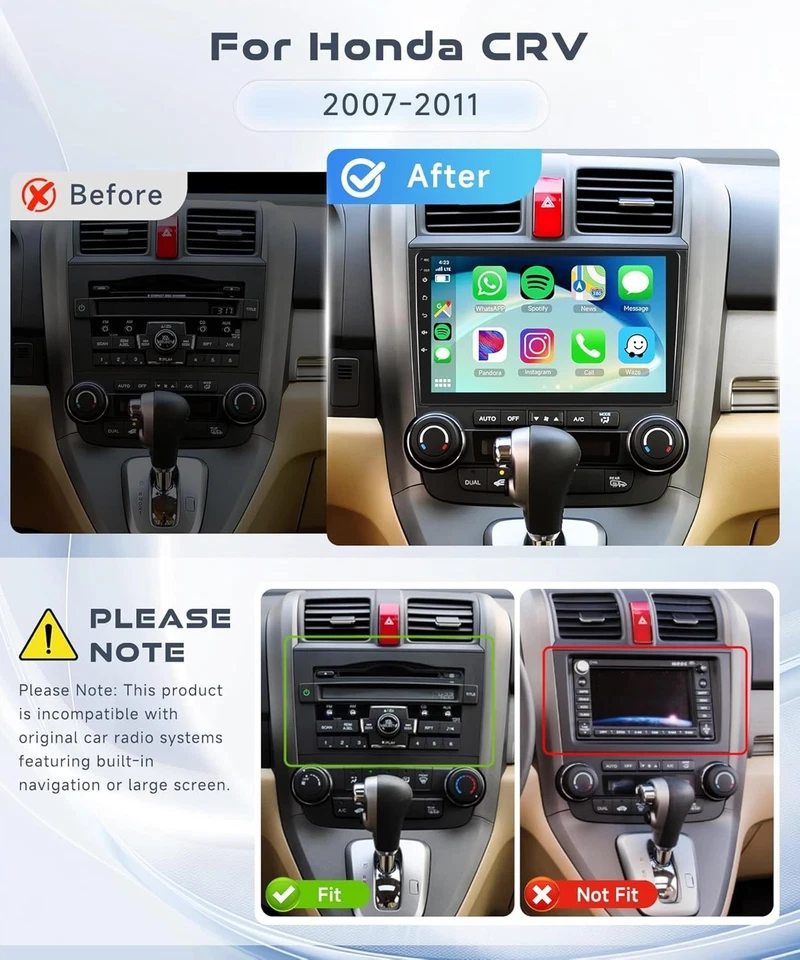 Car Stereo for Honda CRV 2007-2011 w Wireless CarPlay Android Auto 9" IPS Screen - Image 2 of 4