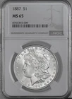 1887-P  $1  MORGAN SILVER DOLLAR  "PHILADELPHIA"  NGC MS65  #8703393-009