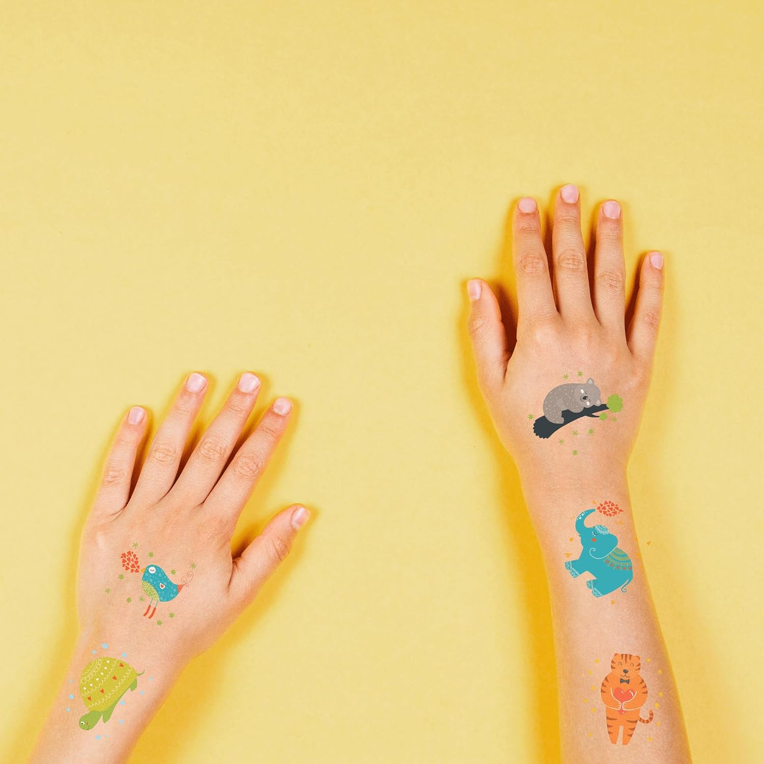 Cute Zoo Animals 36 Temporary Fake Tattoo Set, 18 Individually Wrapped Sheets | 
