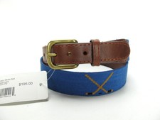 New Smathers & Branson Blueberry Needlepoint Hockey Sticks Belt 38 $200