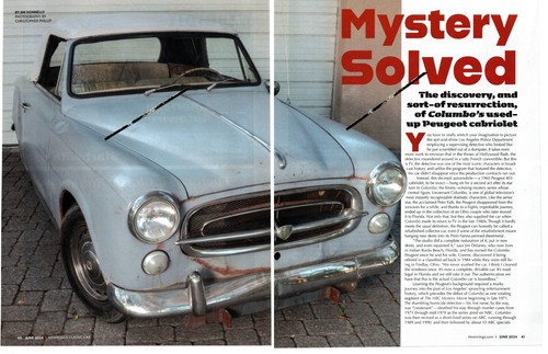 1971 PEUGEOT 403 CONVERTIBLE - COLUMBO CAR ~ NICE 6-PAGE ARTICLE / AD