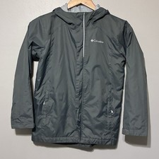 Columbia Rain Jacket Youth M 10/12 Gray Full Zip Hood Outdoor Fall Spring