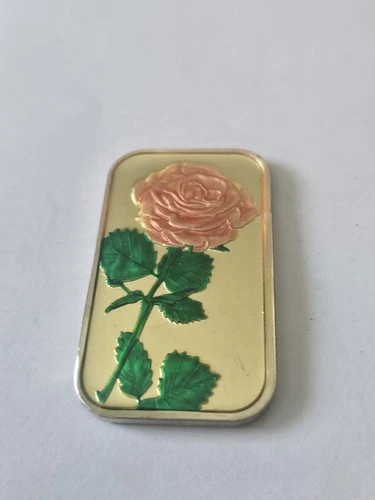 Hand-Enameled Pink Rose 1oz .999 Fine Silver Bar by SilverTowne