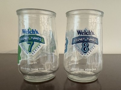 (2) 1994 Welch s Looney Tunes Vintage Jelly Jars Glasses Lot 7 & 8