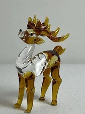  Crystal Deer Reindeer Figurine Amber Gold Colored Glass