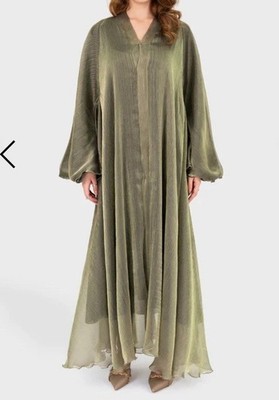 Olive Green Organza Kaftan Abaya for Women, Small Size, Traditional Style