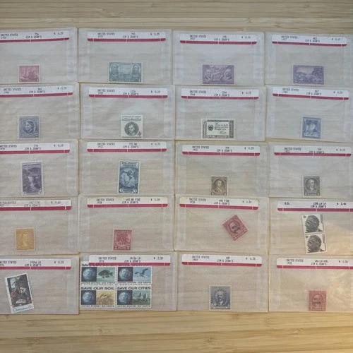 US Stamp Lot 20 Mint Singles MNH MH 1910s-1950s Collection Vintage Glassines
