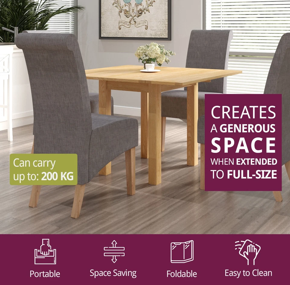 Small Dining Table, Folding Kitchen Table, Solid Oak Wood Extending Dinner Table - Image 4 of 4