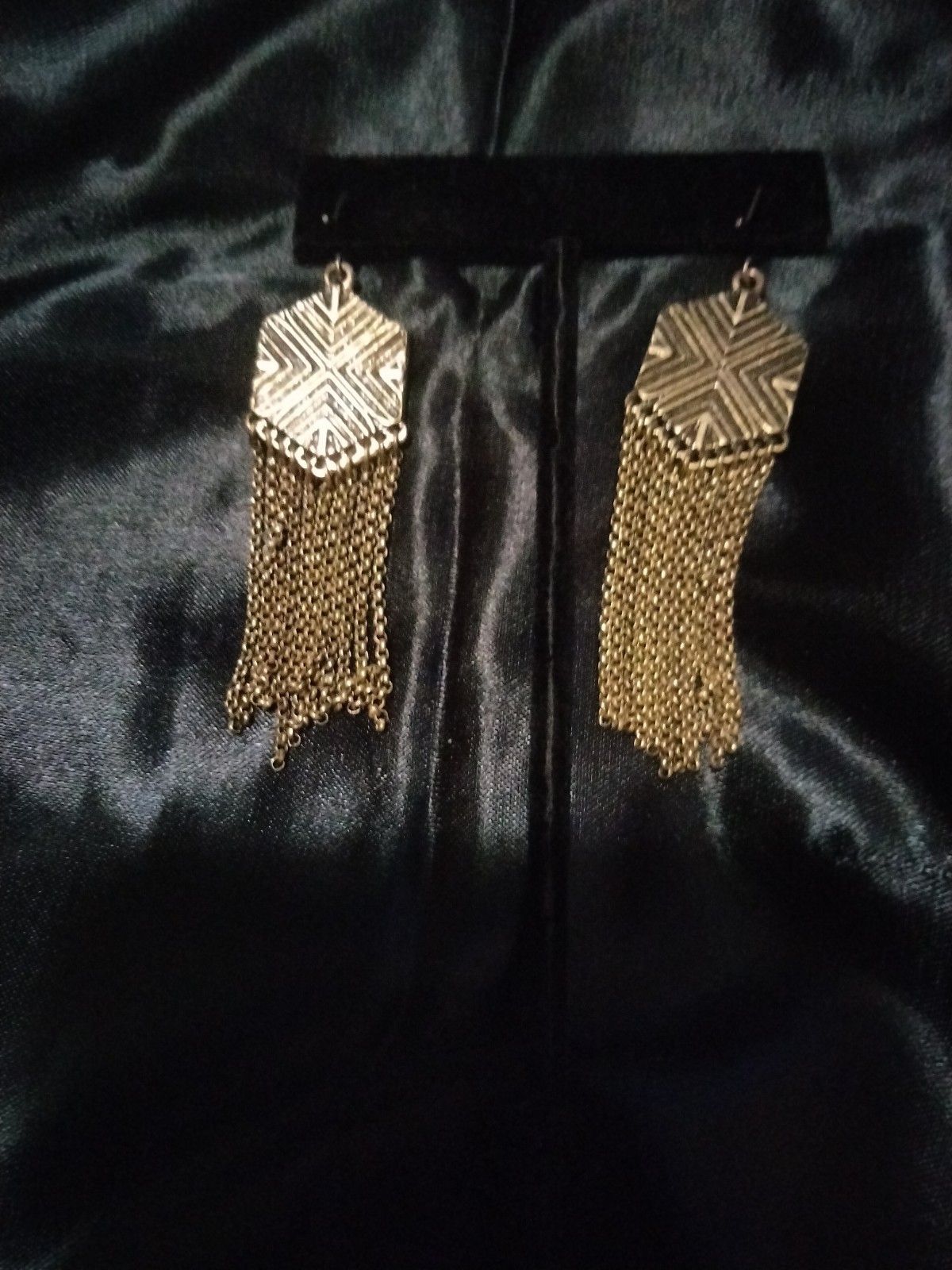 Genuine Ruby Gold Tone Chain Dangle Hook Earrings. - image 5