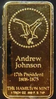 1975 Andrew Johnson Hamilton Mint President EGP Toned-0.999 Silver 1 Oz Art Bar