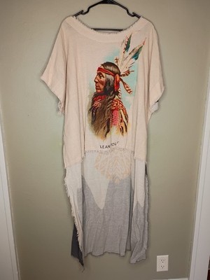 I Love Linen High Low Cotton Top Native All Over Print Art To Wear Tribal S/M 