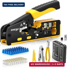 RJ45 Pass-Through Crimping Tool Kit for Cat7, Cat6, Cat5 - Includes Cable Tester