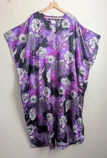 Gold Coast Purple Liquid Satin Kaftan Dress Muumuu Patio Lounger Abaya One Size 