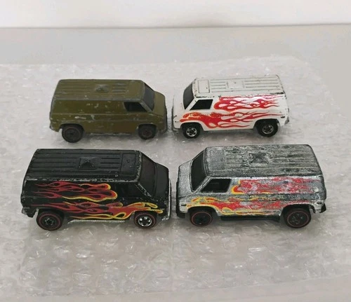 Hot Wheels Redline/BW Lot Of 4- 1970s Super Vans, Super Chrome, 1974 HK, Fillers