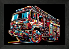 fire truck wpap pop art Framed Wall Art Poster Canvas Print Picture