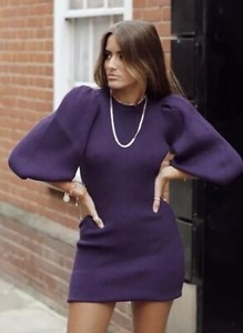 purple balloon sleeve sweater