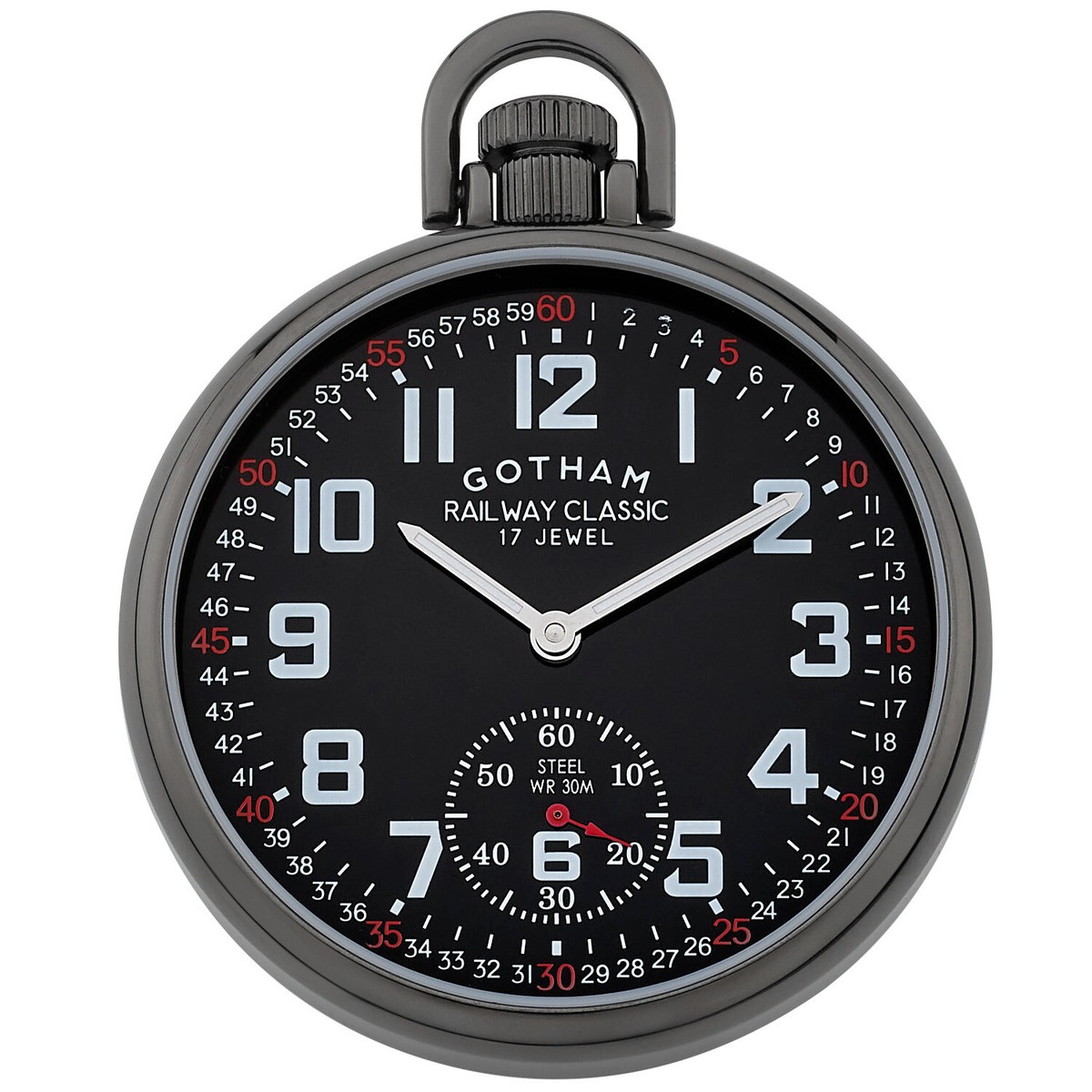 Gotham Men's Gun-Plated Stainless Steel Mechanical Railroad Pocket