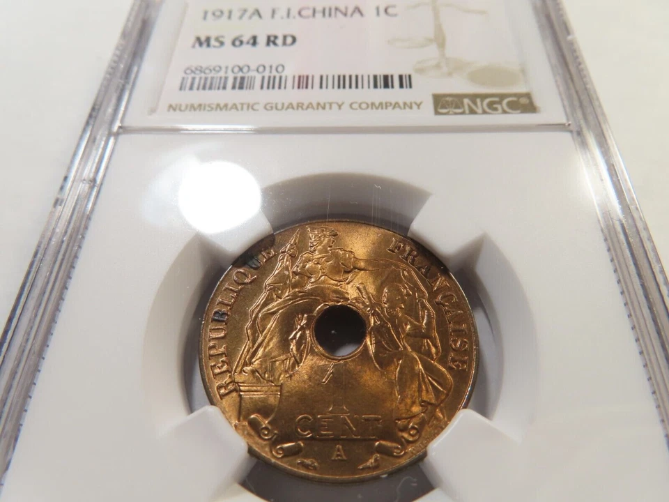 French Indo China 1 cent 1917 A NGC MS 64 Top 2. Red Coin - Image 4 of 4