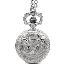 Owl Hunter Head Design Round Pocket Quartz Watch Mens Womens Pendant Necklace
