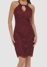 Guess Women Red Lace Keyhole Sheath Dress Size 4