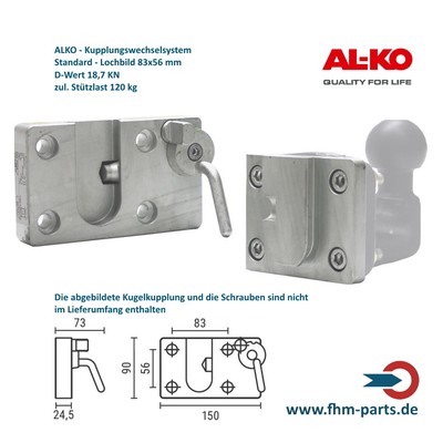 ALKO Anhängerkupplung Wechselsystem 83x56 mm D=18,7 Stützlast 120 kg