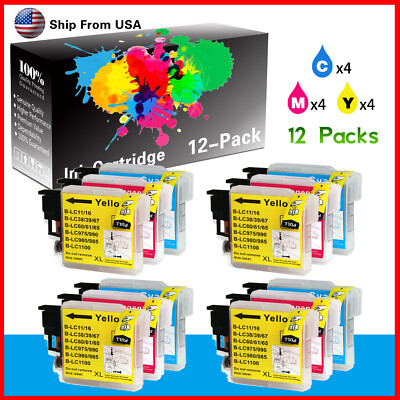 (12PK,4C4M4Y) LC-61 LC61 LC61C LC61M LC61Y Ink Cartridge for DCP-375CW MFC-250C
