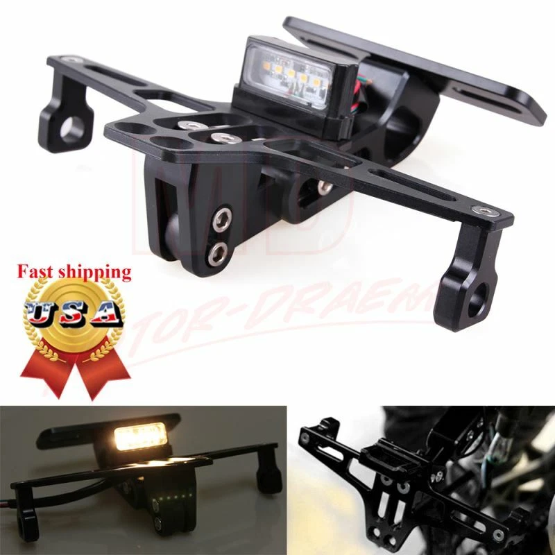 Motorcycle Fender Eliminator CNC License Plate Holder Bracket W/ LED Tail Lights - Image 2 of 4