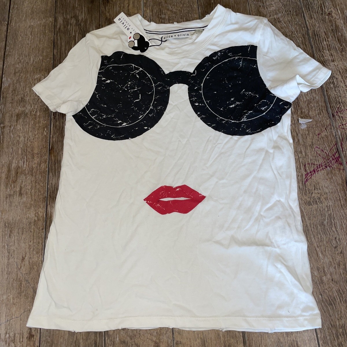 ALICE+OLIVIA WOMENS new T SHIRT rolling stone off-white nwt  