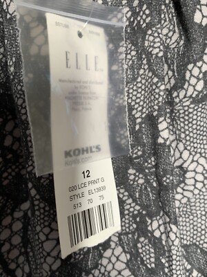 NWT Kohls Elle Women Black Lace Print Pleated Skirt Cocktail Dress 12