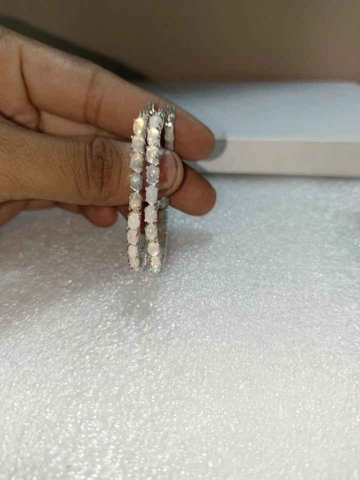 925 Sterlingsilber Echter Äthiopischer Opal Creolen Ohrring Schmuck Für Damen - Bild 2 von 4
