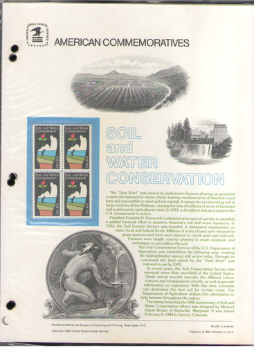 US. CP210. 2074. Conservation. Commemorative Panel With Hole Sleeve. 1984 - 第 1/1 張圖片