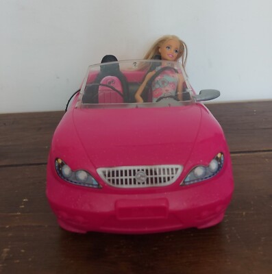 Barbie Doll Pink Convertible Sports Car Open Top Rolling Wheels