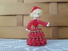 Vintage 50s Beaded Safety Pin Craft Doll Red Dress Kitsch Retro