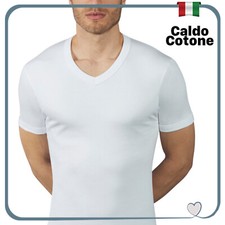 Maglia Intima Uomo COTONE FELPATO Caldo Scollo a V Intimo INVERNALE Maglietta da