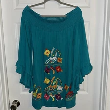 Vava By Joy Han Embroidered Ruffle Dressy Top Size Small