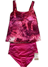 Nike - Pink Tie Dye Pattern Top Women's Swimsuit 2 Piece Set Size M - NWT 