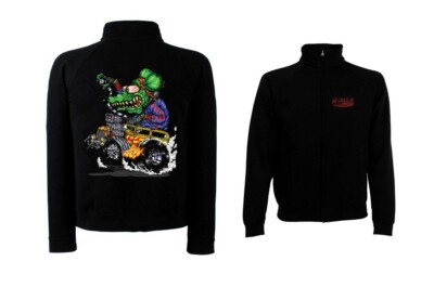 Sweatshirtjacke schwarz V8 Oldschool Hot Rod&`50 Stylemotiv Modell Green Monster