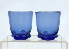 Pair of Blenko Handmade Glass 445OF Rosette Tumblers in Sky Blue Early PreDesign