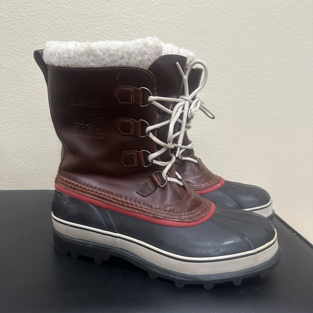 Sorel Mens Caribou Boots Brown Wool Lining NM1873-282 Waterproof Size 12 EUC