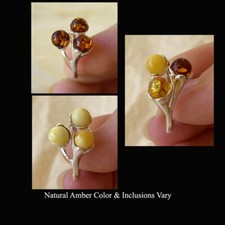 BALTIC HONEY, BUTTERSCOTCH or MULTICOLOR AMBER STERLING SILVER HANDMADE RING