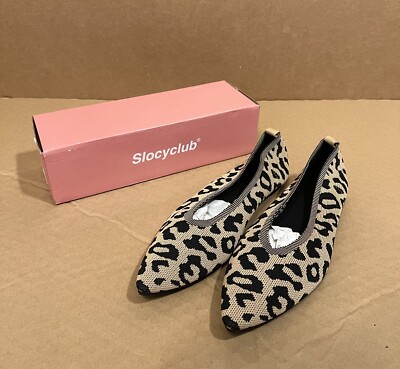 Sloyclub Women's Classic Slip on Ballet Flats Leopard Print Pointed Toe 7.5
