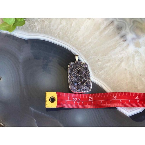 Angel Aura Amethyst Druzy Crystal Cluster Silver Pendant Feb Birthstone Gift - Picture 8 of 8