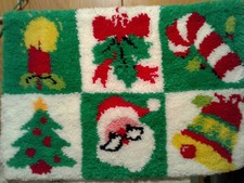 2 Vntg Christmas Latch Hook Wall Hanging Rugs - WREATH 24x30"  SANTA HOLIDAY