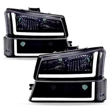 Smoke LED DRL Headlights For 2003-2006 Chevy Silverado Avalanche Bumper Lamps 