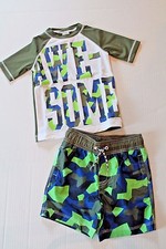 Gymboree Awesome Rash Guard Top Green Geo Camo Boys' Swimsuit Set Boy Size 4