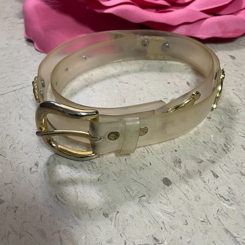 Vintage Womens Transparent Clear Belt Gold Elephants Panthers 40" L x 1" W - Picture 3 of 13