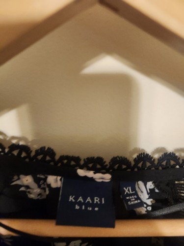 Kaari Blue Black Sheer Floral Blouse Size XL Long Sleeve Women's - 第 3/8 張圖片