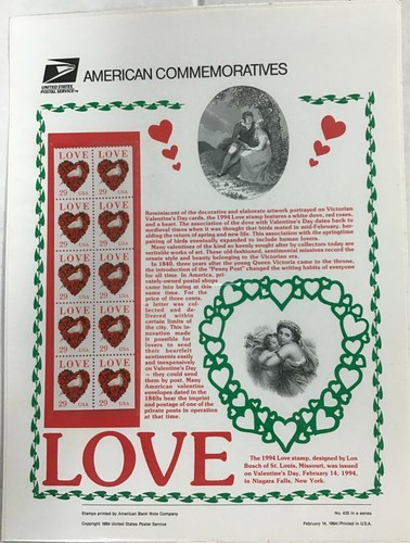 USPS 1995/1994 American Commemorative Panels Love #457 Querubines/#435 Dove - Imagen 2 de 3