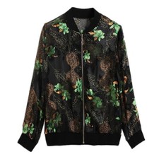 Chiffon Coat Cropped Floral Jacket Cardigan Bomber Casual Blazer Top Thin Retro