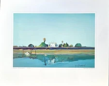 Gregory Kondos - On The River, Sacramento  c.1990  signed